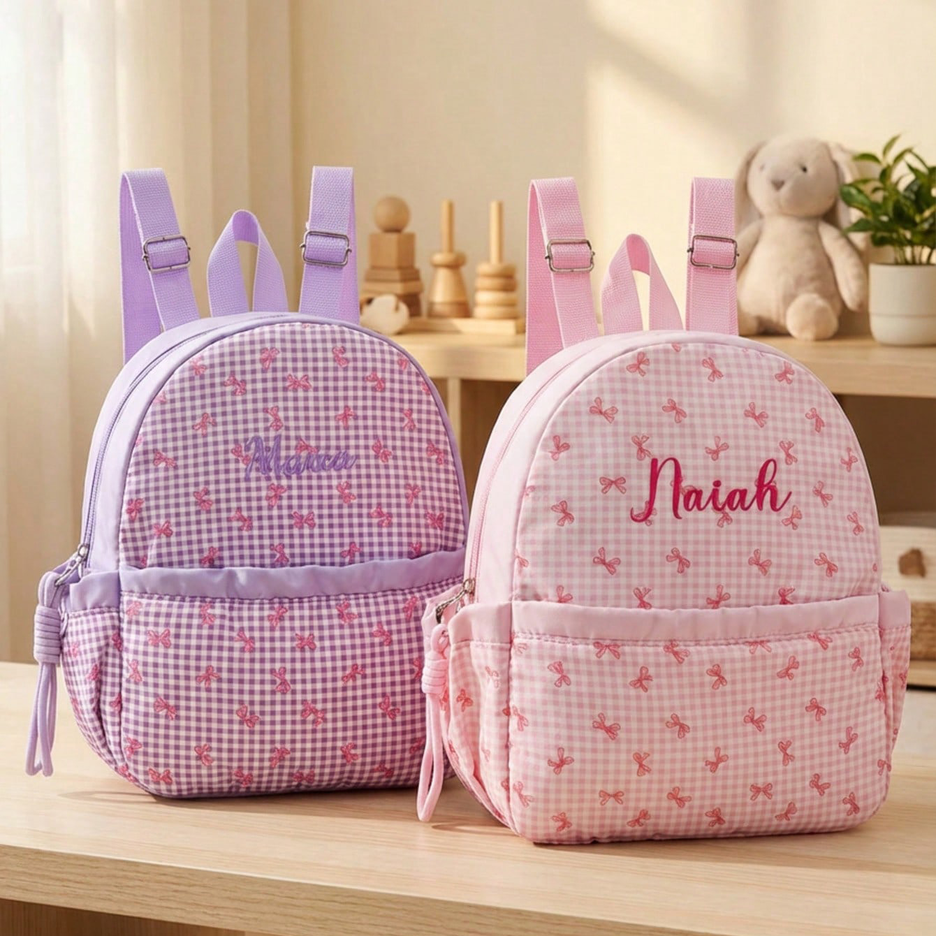 School Backpack Teen - Custom Name-Letter Embroidered Cute Bow Print