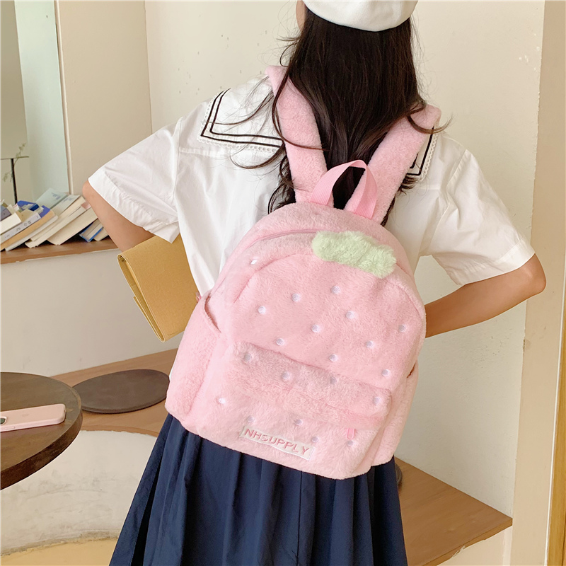 Plush Strawberry Classic Solid – Fashion Backpack Women recenzja i cena