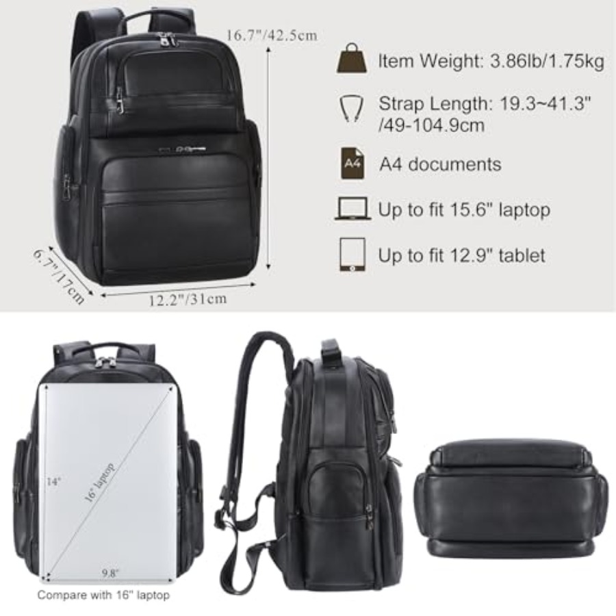 Men's Vintage Leather Backpack – Laptop Backpack 15.6 recenzja i cena