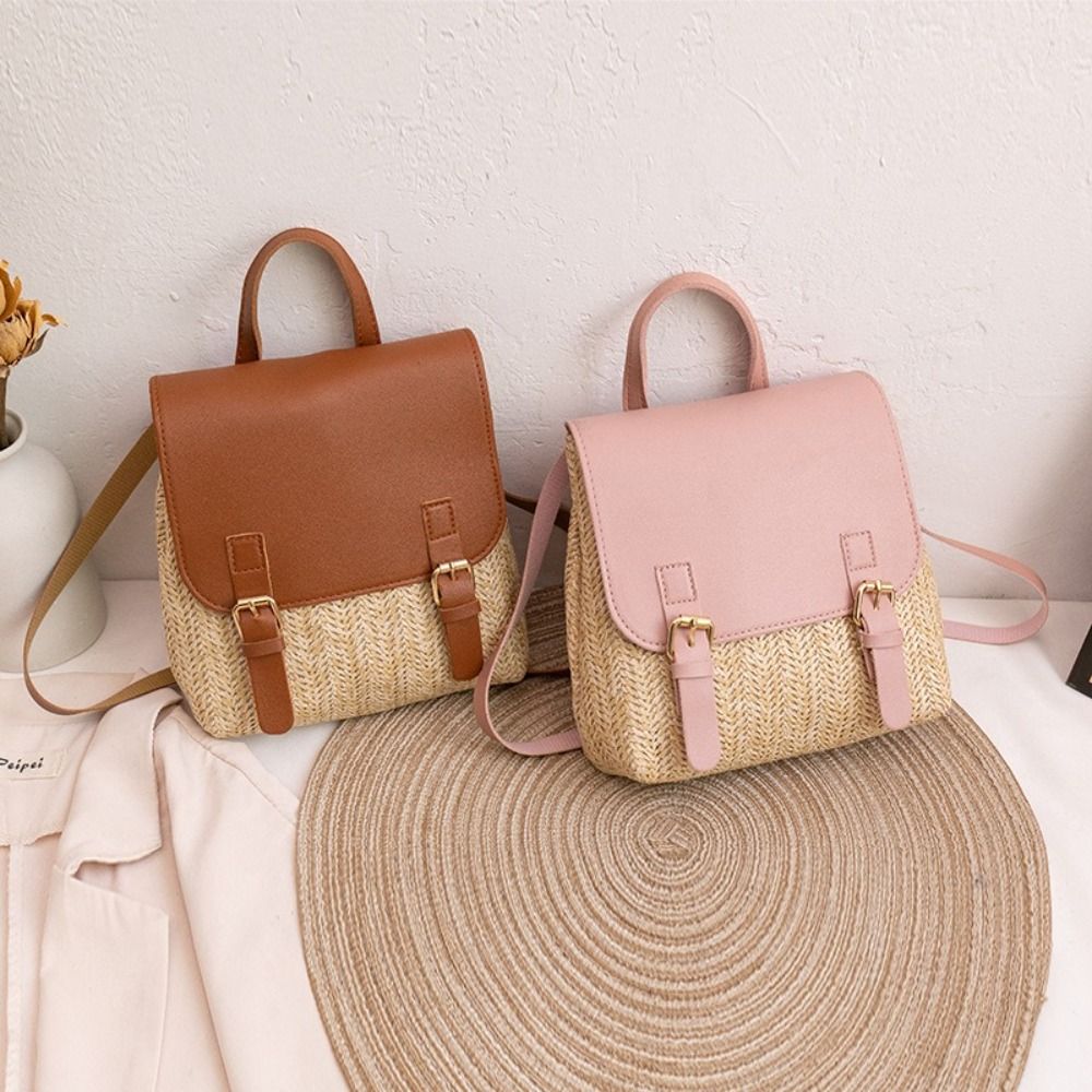 Fashion PU Leather Straw Backp – Leather Backpack Vintage recenzja i cena